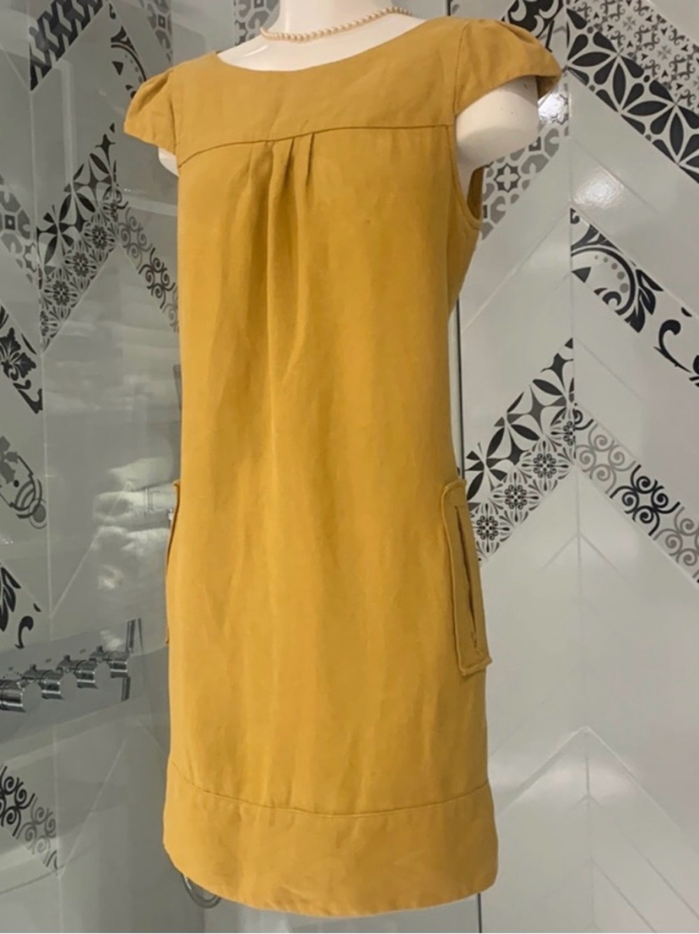 Mango Mustard Shift Dress with Patch Pockets